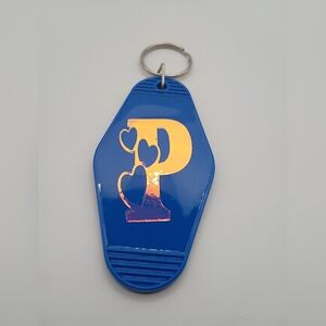 Motel Keychain Custom Retro Styled Blue Letter P Initial Keychain